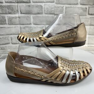 West 31st Huarache Women's Size 10 Silver Gold Leather Slip On Woven Sandals